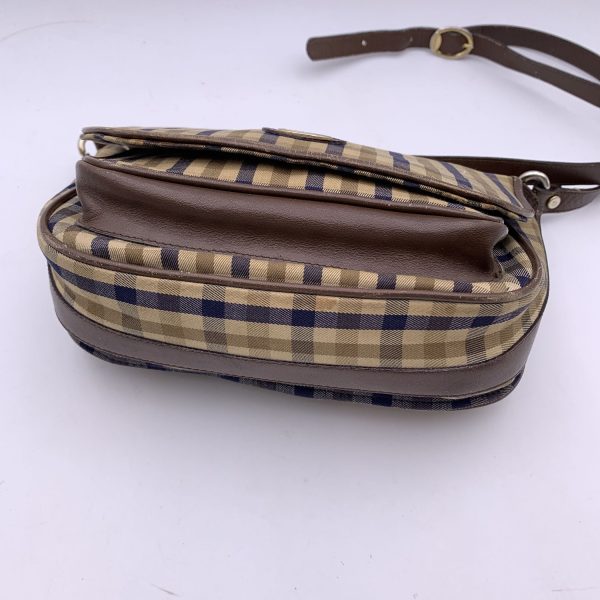 Aquascutum Beige and Brown Tartan Check Canvas Shoulder Bag Hot on Sale