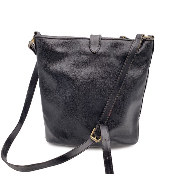 Trussardi Vintage Black Canvas Leather Bucket Shoulder Bag Online now