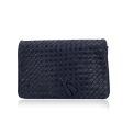 Bottega Veneta Vintage Navy Blue Intrecciato Woven Leather Clutch Bag on Sale