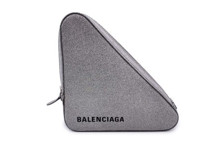 Balenciaga Silver Glitter Logo Print Triangle Clutch Bag Pochette For Discount