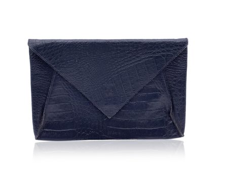 Fendi Vintage Blue Embossed Portfolio Envelope Clutch Bag For Discount