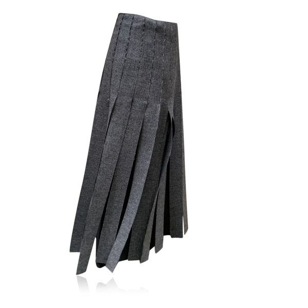 Prada Grey Virgin Wool Fringed Skirt Midi Skirt with Lining Size 38 IT Online Sale