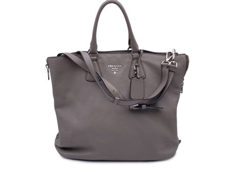 Prada Grey Taupe Leather Tote Satchel Bag with Strap BN2419 Discount