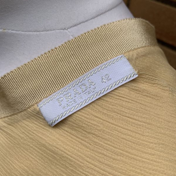 Prada Gold Tone Beige Silk Midi Skirt Flared Bottom Size 42 IT on Sale