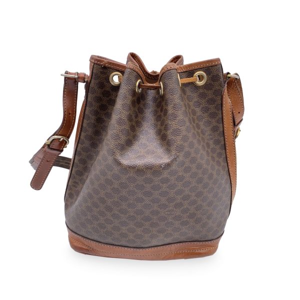 Celine Vintage Brown Macadam Canvas Shoulder Bucket Bag Discount