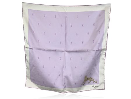 Cartier Vintage Lilac Yellow Logos and Leopard Silk Small Scarf Online Sale