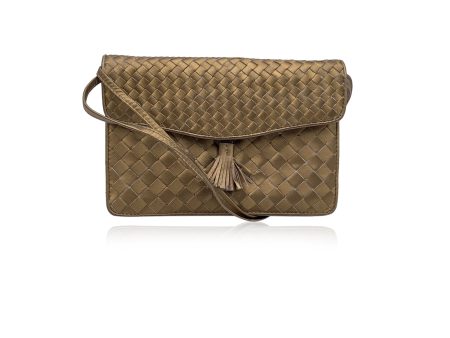 Bottega Veneta Gold Intrecciato Woven Small Tassel Crossbody Bag Online