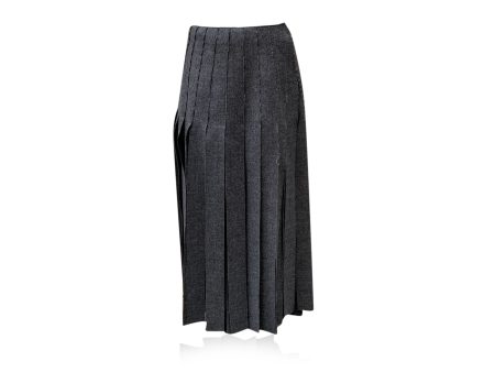 Prada Grey Virgin Wool Fringed Skirt Midi Skirt with Lining Size 38 IT Online Sale