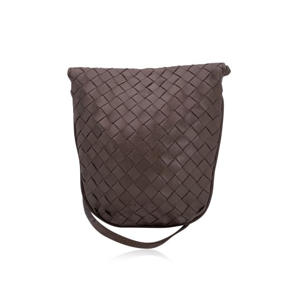 Bottega Veneta Taupe Intrecciato Woven Mini Tassel Crossbody Bag For Sale