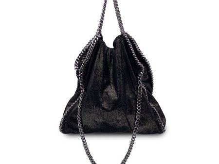 Stella McCartney Black Metallic Suede Like Falabella Tote Shoulder Bag Sale