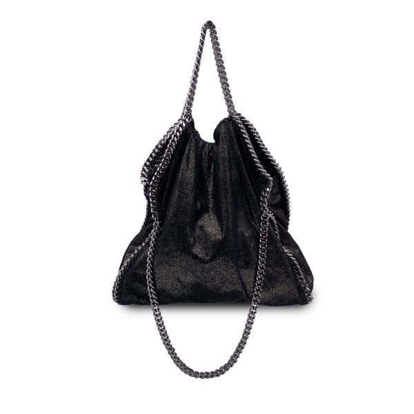 Stella McCartney Black Metallic Suede Like Falabella Tote Shoulder Bag Sale