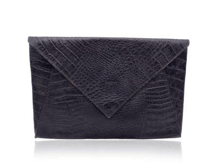 Fendi Vintage Black Embossed Portfolio Envelope Clutch Bag with Chain Online