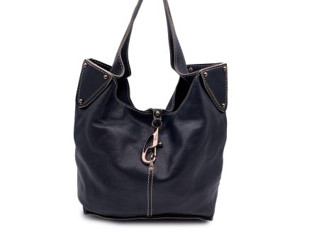 Fay Black Leather Carabiner Closure Tote Shoulder Bag Fashion