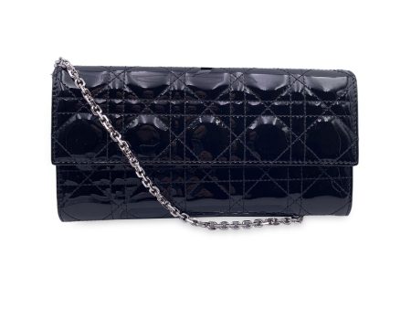 Christian Dior Black Patent Leather Clutch Pochette Lady Dior Bag Fashion