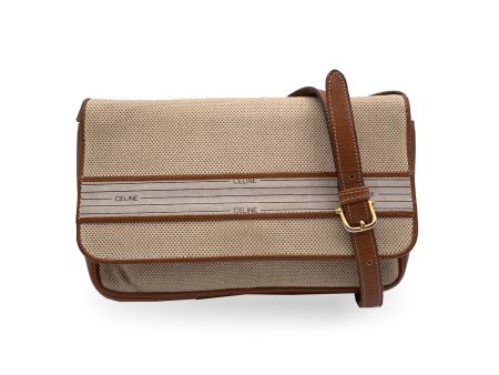 Celine Vintage Beige Canvas and Leather Flap Shoulder Bag Online