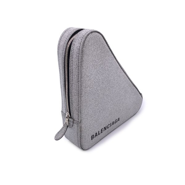 Balenciaga Silver Glitter Logo Print Triangle Clutch Bag Pochette For Discount