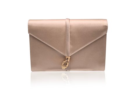 Yves Saint Laurent Vintage Beige Satin Snake Heads Clutch Bag on Sale