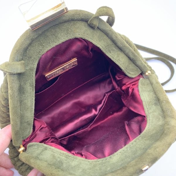 Bottega Veneta Vintage Quilted Military Green Suede Shoulder Bag Fashion