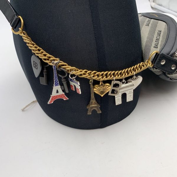 Balenciaga Gray and Black Logo Canvas Souvenir XS Charms Belt Bum Bag For Sale