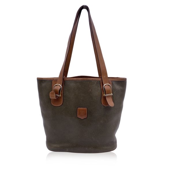 Celine Vintage Green and Brown Leather Shoulder Bag Tote Sale