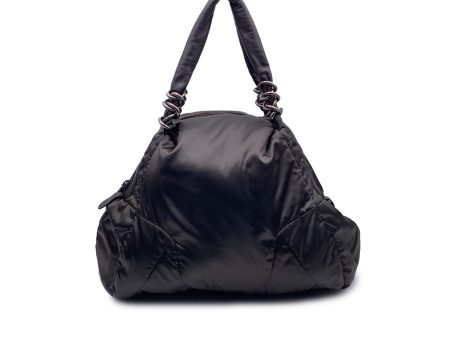 Fay Black Shiny Nylon Puffer Tote Shoulder Bag on Sale