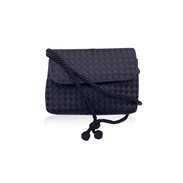 Bottega Veneta Black Intrecciato Woven Satin Mini Evening Shoulder Bag Cheap