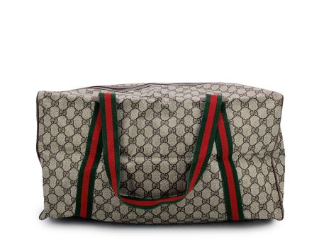 Gucci Vintage Beige Monogram Canvas Web Duffle Travel Bag Online Sale