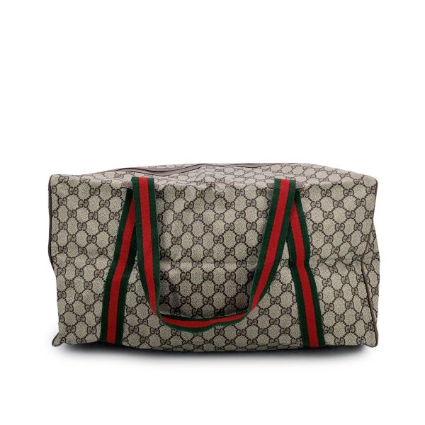 Gucci Vintage Beige Monogram Canvas Web Duffle Travel Bag Online Sale