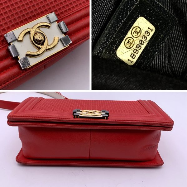 Chanel Red Embossed Cube Leather Medium Boy Shoulder Bag Fashion