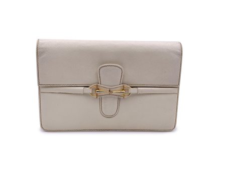 Gucci Vintage Beige Cream Leather Horsebit Clutch Pochette Bag For Cheap