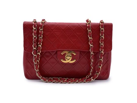 Chanel Vintage Red Quilted Jumbo Classic Flap 2.55 Shoulder Bag Online now