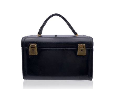 Vintage Black Leather Travel Train Case Beauty Vanity Bag on Sale