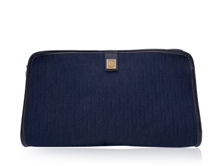 Christian Dior Vintage Blue Diorissimo Canvas Zip Clutch Bag Purse For Discount