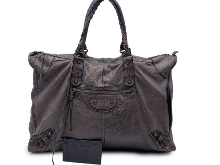 Balenciaga Grey Leather Giant Classic City Bag XL Travel Handbag Online Hot Sale