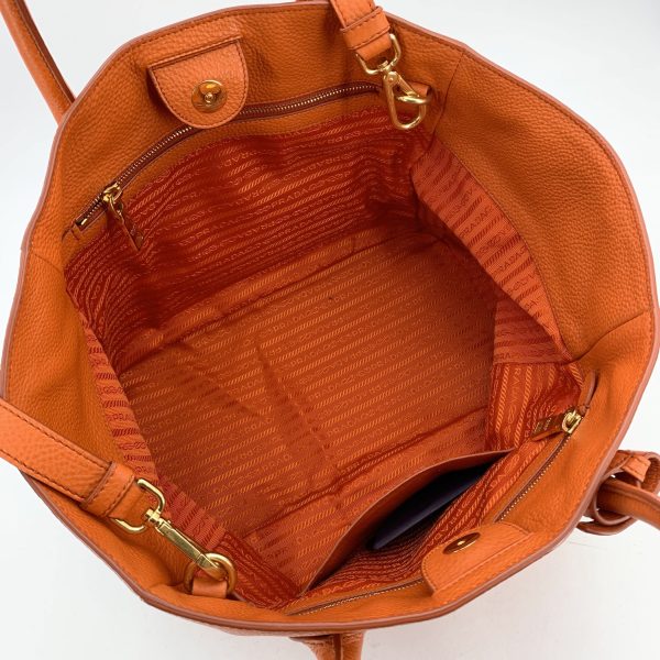 Prada Orange Vitello Daino Leather Tote Shopping Bag with Strap BN2694 Fashion