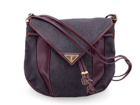 Yves Saint Laurent Grey Burgundy Textured Vinyl Canvas Shoulder Bag For Discount