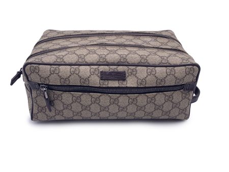 Gucci Beige Brown GG Supreme Canvas Clutch Wash Cosmetic Bag Sale