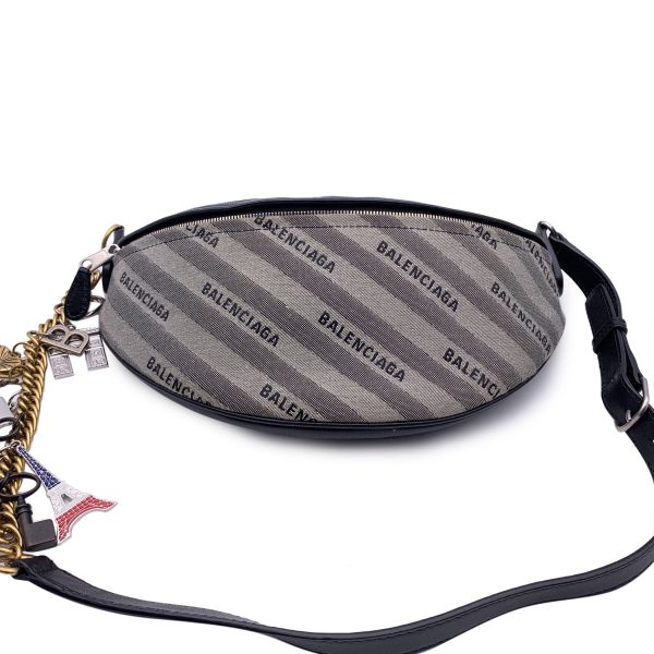 Balenciaga Gray and Black Logo Canvas Souvenir XS Charms Belt Bum Bag For Sale