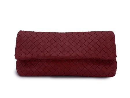 Bottega Veneta Red Intrecciato Woven Leather Clutch Bag Pochette Supply