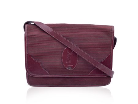 Yves Saint Laurent Vintage Burgundy Striped Canvas Flap Shoulder Bag Online Hot Sale