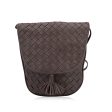 Bottega Veneta Taupe Intrecciato Woven Mini Tassel Crossbody Bag For Sale