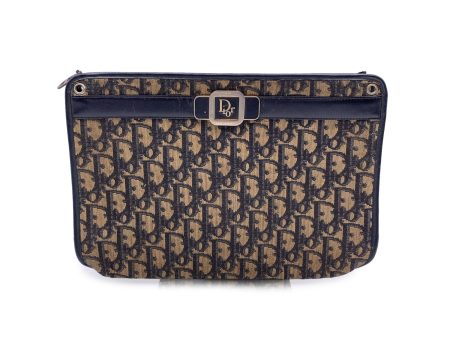 Christian Dior Vintage Blue Oblique Monogram Pochette Bag Defects Fashion