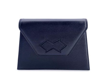 Yves Saint Laurent Vintage Black Leather Trapeze Clutch Bag Purse Online Hot Sale