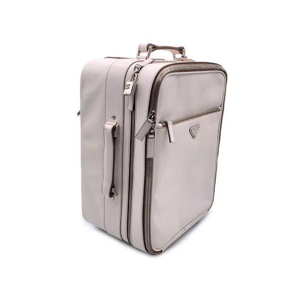 Prada White Saffiano Leather Rolling Suitcase Wheeled Travel Bag Cheap