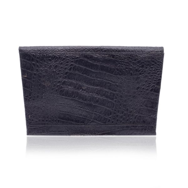 Fendi Vintage Black Embossed Portfolio Envelope Clutch Bag with Chain Online