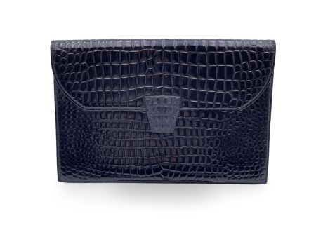 Yves Saint Laurent Vintage Black Leather Embossed Flap Clutch Purse Online Hot Sale