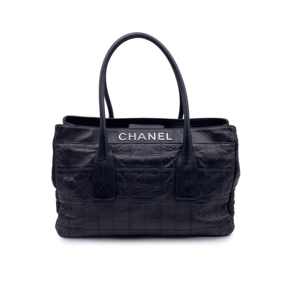 Chanel Black Leather Square Stitched Lax Shopping Tote Bag For Cheap