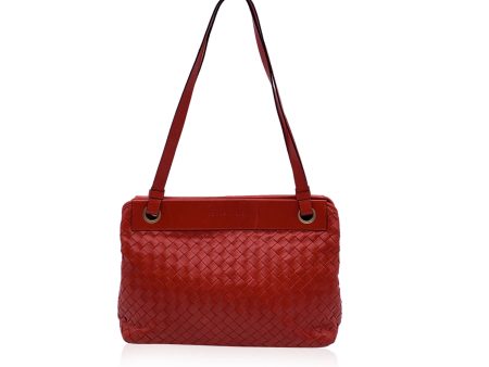 Bottega Veneta Vintage Red Woven Leather Shoulder Bag Sale