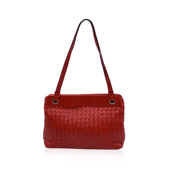 Bottega Veneta Vintage Red Woven Leather Shoulder Bag Sale