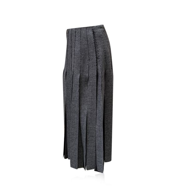 Prada Grey Virgin Wool Fringed Skirt Midi Skirt with Lining Size 38 IT Online Sale